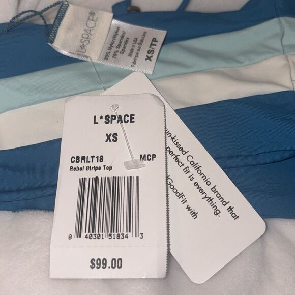 L*Space Rebel Stripe Bikini Top NWT Beautiful Mediterranean-Cream- Pool XS $99 - Picture 9 of 10